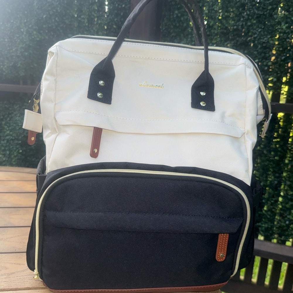 Lovevook cream and black laptop backpack /Diaper backpack/Travel backpack USB